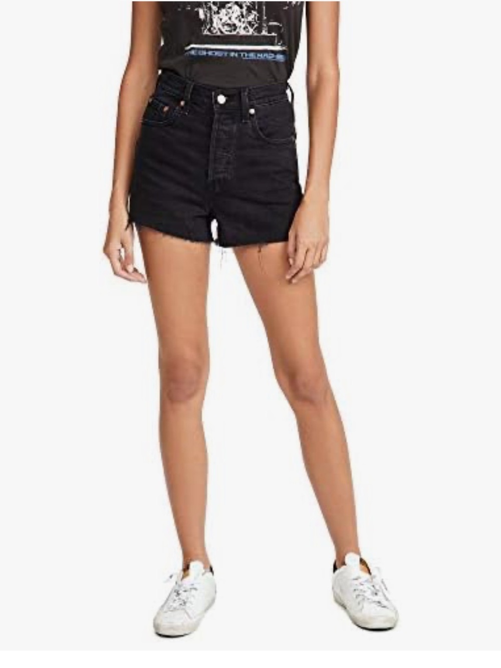 Levi's Black High-Rise Raw Hem Denim Shorts